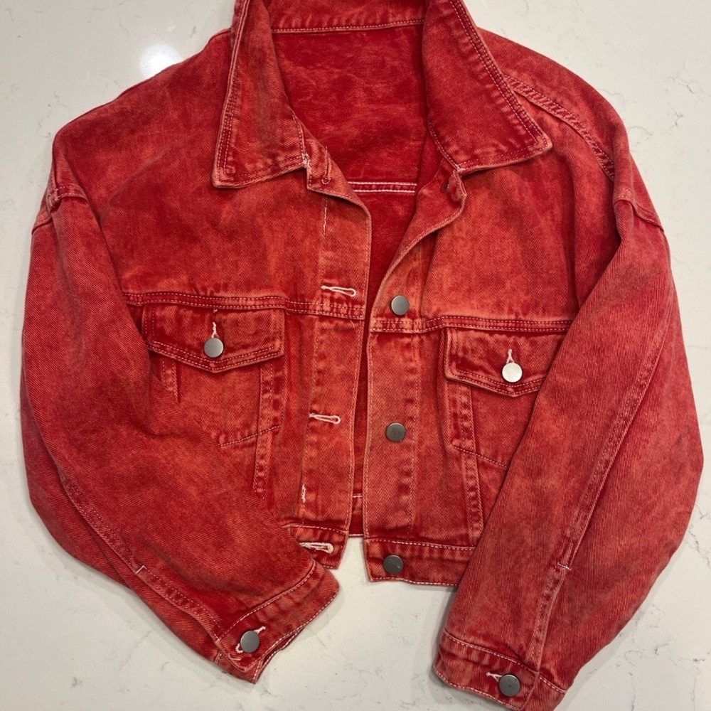 Red Washed Denim Jacket